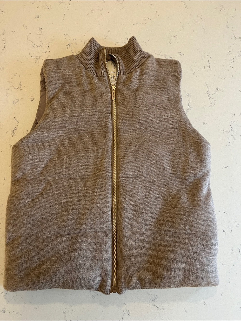 Joie Taupe Zip-Front Wool Blend Vest